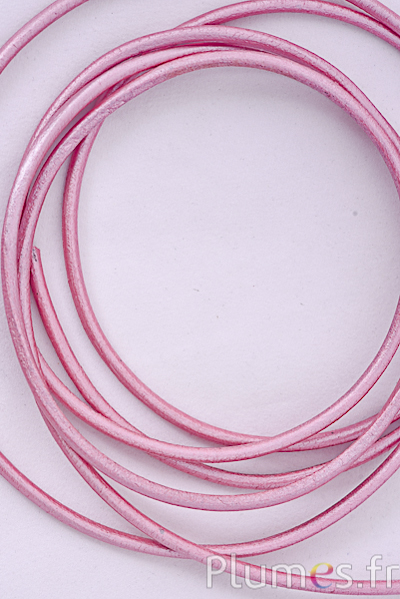 Lacet en cuir - épaisseur 3 mm - rose